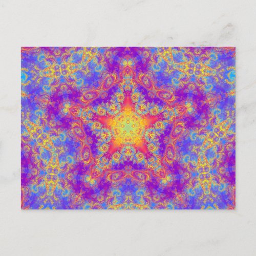 Warm Glow Star Bright Color Swirl Kaleidoscope Art Postcard