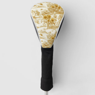 Warm Gold Farmhouse Sunflower Toile Pattern Golf Head Cover