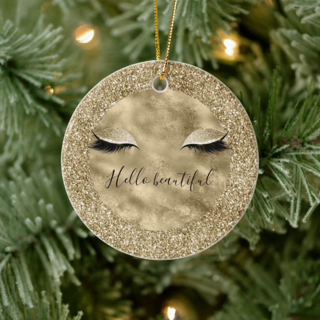 Warm Gold Glam Glitter Glitz Eyelashes    Ceramic Ornament (Tree)