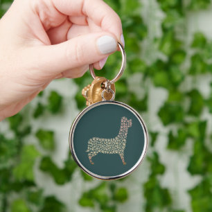 Warm Gold Gradient Paw Print Dog Silhouette Fabric Keychain
