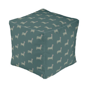 Warm Gold Gradient Paw Print Dog Silhouette Fabric Pouf
