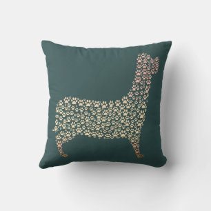 Warm Gold Gradient Paw Print Dog Silhouette Fabric Throw Pillow