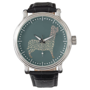 Warm Gold Gradient Paw Print Dog Silhouette Fabric Watch