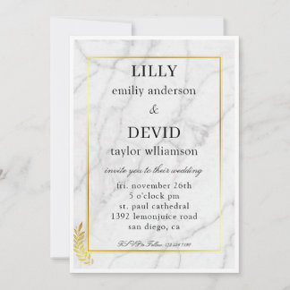 Warm Gold Marble luxury Wedding  Invitation