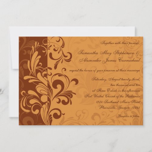 Warm Golden Autumn Swirl Wedding Invitations