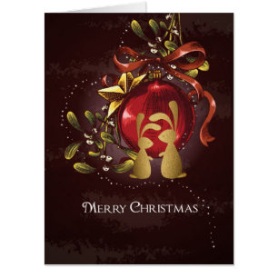 Warm Golden Bunnies in Love Merry Christmas BIG Card