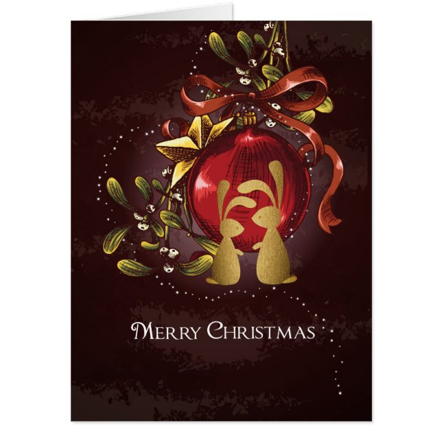 Warm Golden Bunnies in Love Merry Christmas BIG Card (Front)