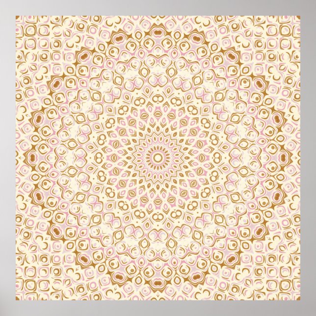 Warm Golden Pink Mandala Pattern Poster (Front)