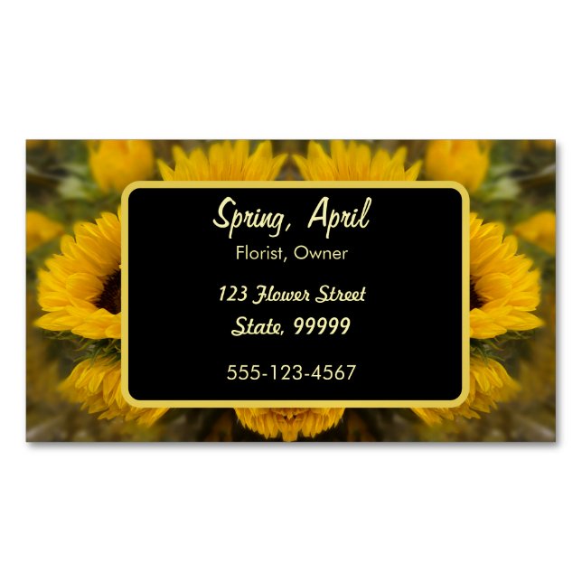 Warm Golden Sunflower Custom Business Card Magnet (Front)