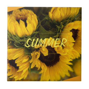 Warm Golden Sunflower Custom Ceramic Tile