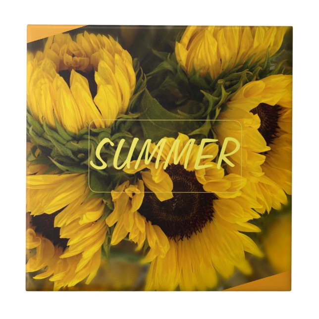 Warm Golden Sunflower Custom Ceramic Tile (Front)