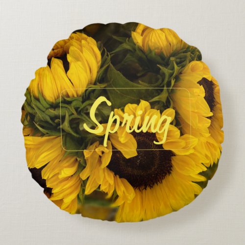 Warm Golden Sunflower Custom Round Pillow