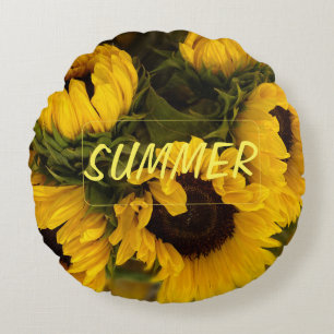 Warm Golden Sunflower Custom Round Pillow