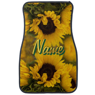 Warm Golden Sunflowers Custom Text Car Floor Mat