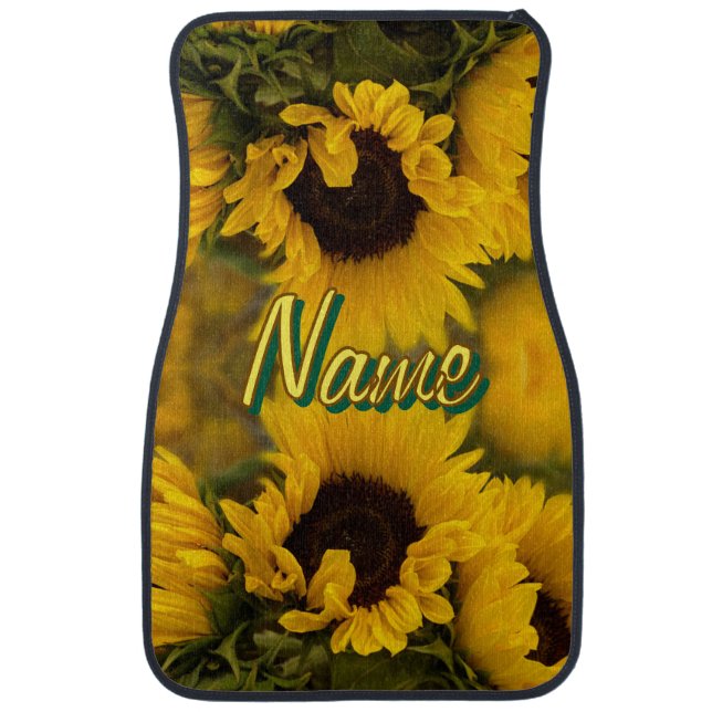 Warm Golden Sunflowers Custom Text Car Floor Mat (Front)