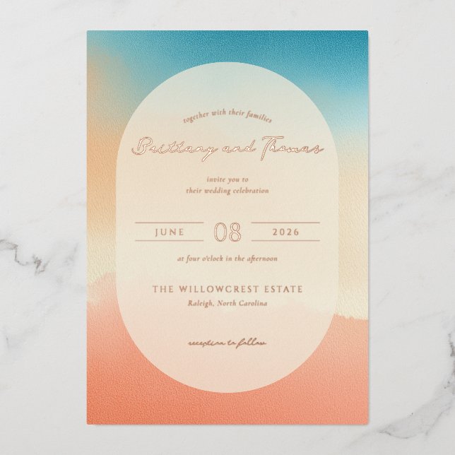 Warm Gradient Wedding Invitation Foil Invitation (Front)