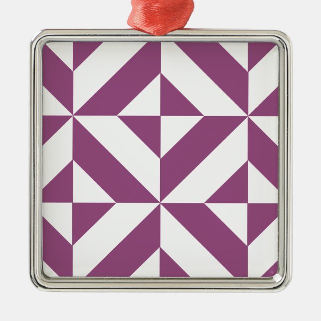 Warm Grape Geometric Deco Cube Pattern Metal Ornament (Front)