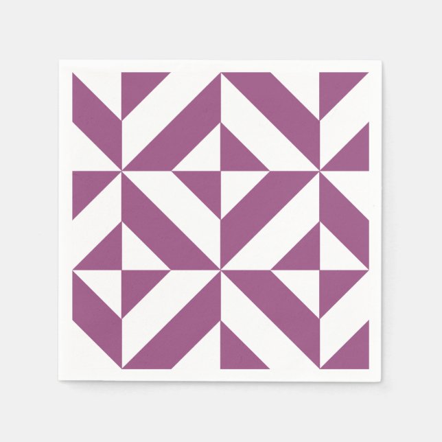 Warm Grape Geometric Deco Cube Pattern Napkins (Front)