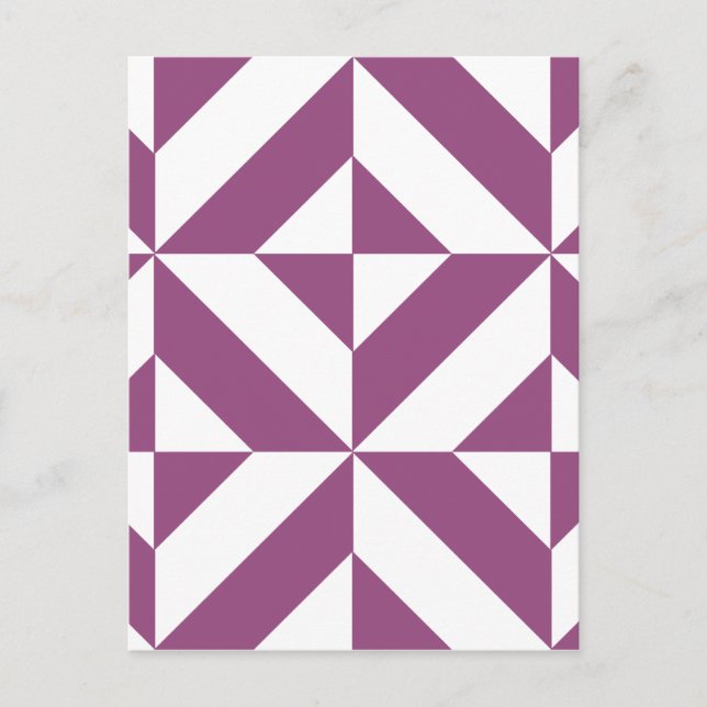 Warm Grape Geometric Deco Cube Pattern Postcard (Front)