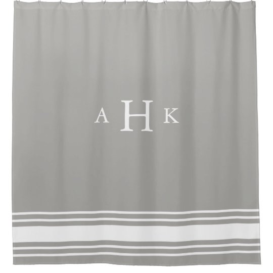 Warm Gray And White Classic Stripe Border Monogram Shower Curtain Warm Gray And White Classic Stripe Border Monogram Shower Curtain Zazzle Com