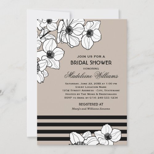 Warm Gray Anemone Floral Wedding Bridal Shower Invitation