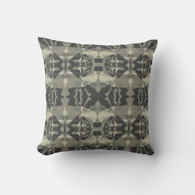 Warm Gray Charcoal Swirling Symmetrical Tiles Throw Pillow (Front)