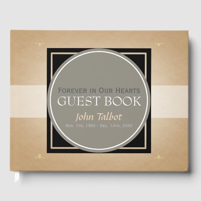 Warm gray Circle B Square Memorial Guest Book (Front)