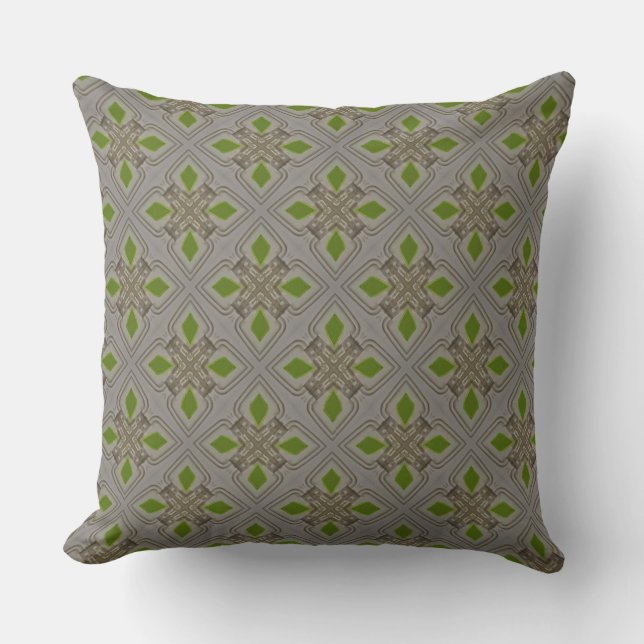 Warm Gray Cross Leaf of Green Accent Throw Pillow (Front)