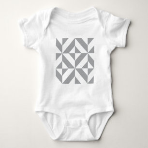 Warm Gray Geometric Deco Cube Pattern Baby Bodysuit