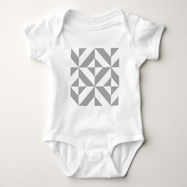 Warm Gray Geometric Deco Cube Pattern Baby Bodysuit (Front)