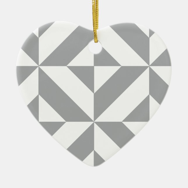 Warm Gray Geometric Deco Cube Pattern Ceramic Ornament (Front)