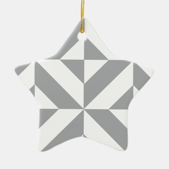 Warm Gray Geometric Deco Cube Pattern Ceramic Ornament (Front)