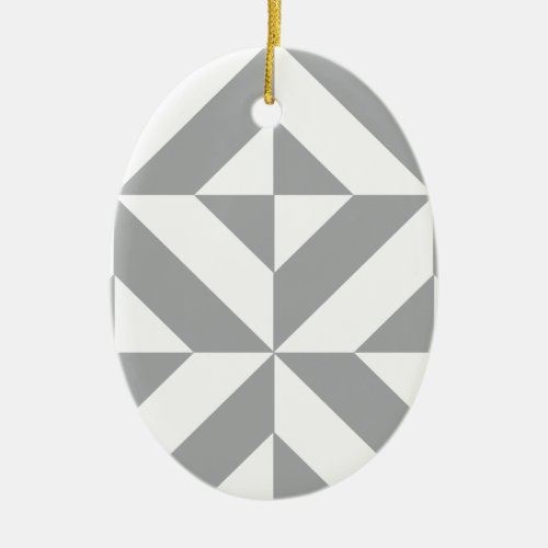 Warm Gray Geometric Deco Cube Pattern Ceramic Ornament