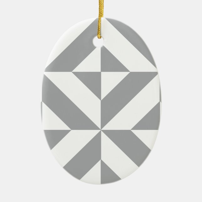 Warm Gray Geometric Deco Cube Pattern Ceramic Ornament (Front)