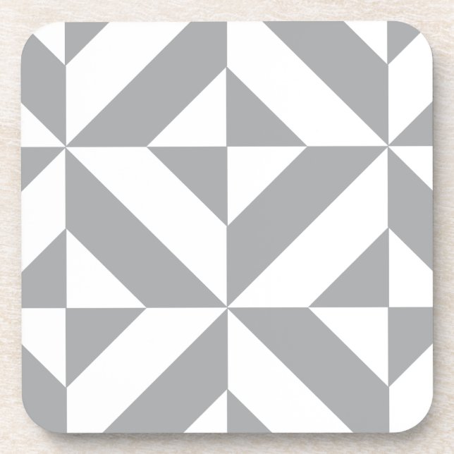 Warm Gray Geometric Deco Cube Pattern Coaster (Front)