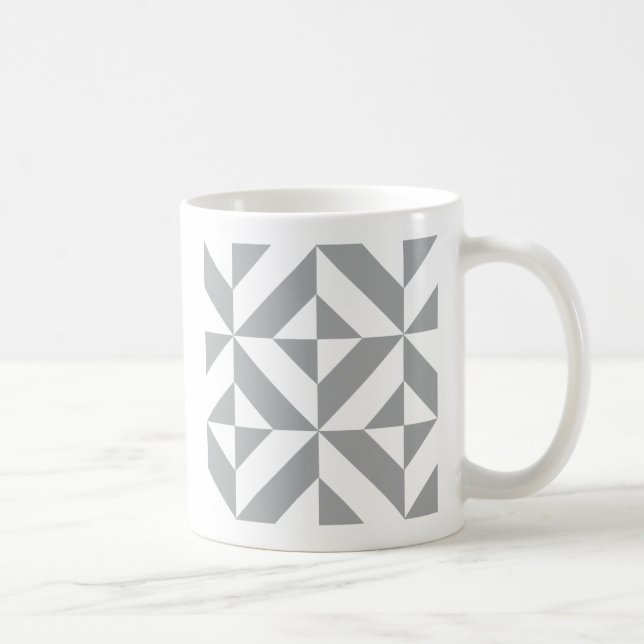 Warm Gray Geometric Deco Cube Pattern Coffee Mug (Right)