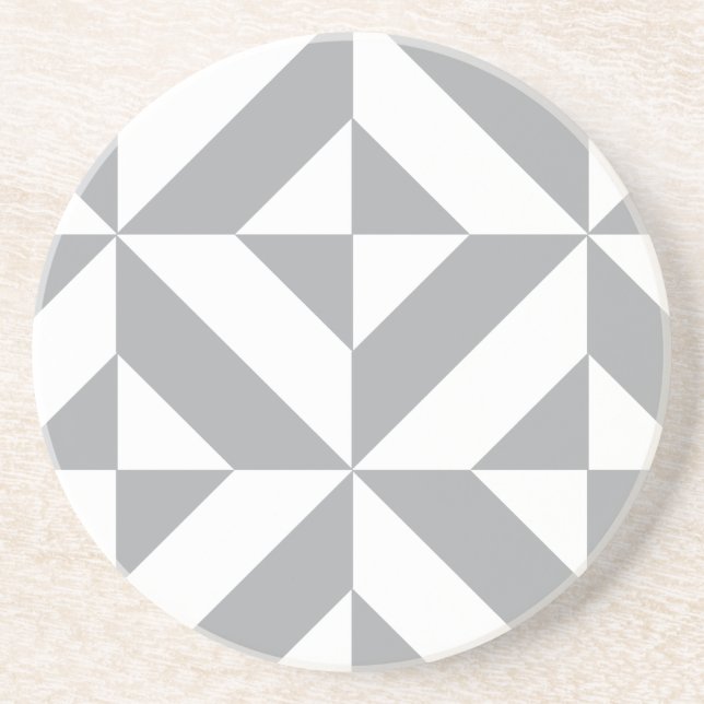 Warm Gray Geometric Deco Cube Pattern Drink Coaster (Front)