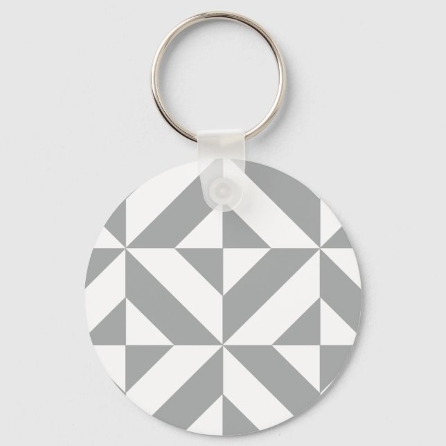 Warm Gray Geometric Deco Cube Pattern Keychain (Front)