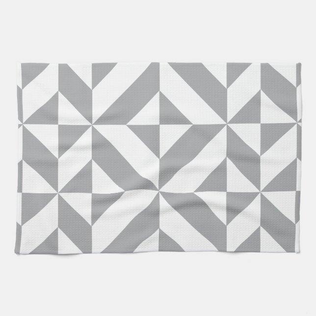 Warm Gray Geometric Deco Cube Pattern Kitchen Towel (Horizontal)