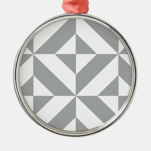 Warm Gray Geometric Deco Cube Pattern Metal Ornament (Front)
