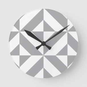 Warm Gray Geometric Deco Cube Pattern Round Clock