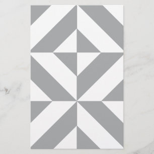 Warm Gray Geometric Deco Cube Pattern Stationery