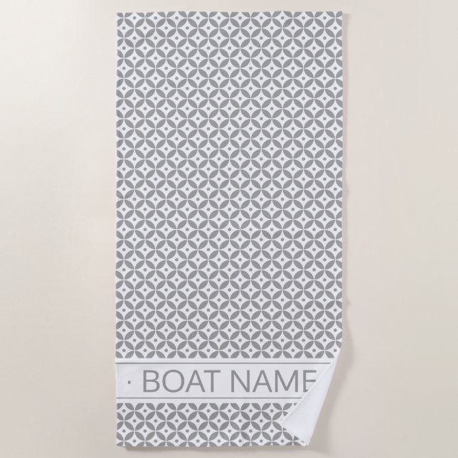 Warm Gray Hamptons Style Personalized Boat Name  Beach Towel (Front)