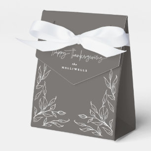 Warm Gray Leaf Motif Happy Thanksgiving Favor Boxes
