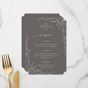 Warm Gray Leaf Motif Thanksgiving Dinner Menu