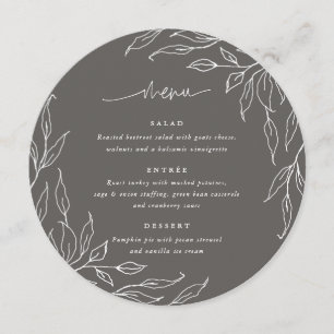 Warm Gray Leaf Motif Thanksgiving Dinner Round Menu