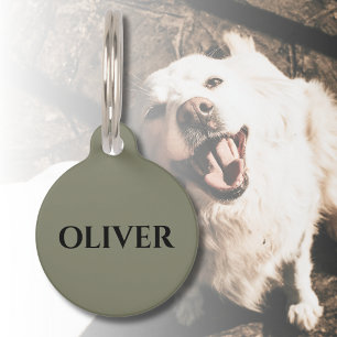 Warm Gray Minimalist Cat Dog Name Address  Pet ID Tag