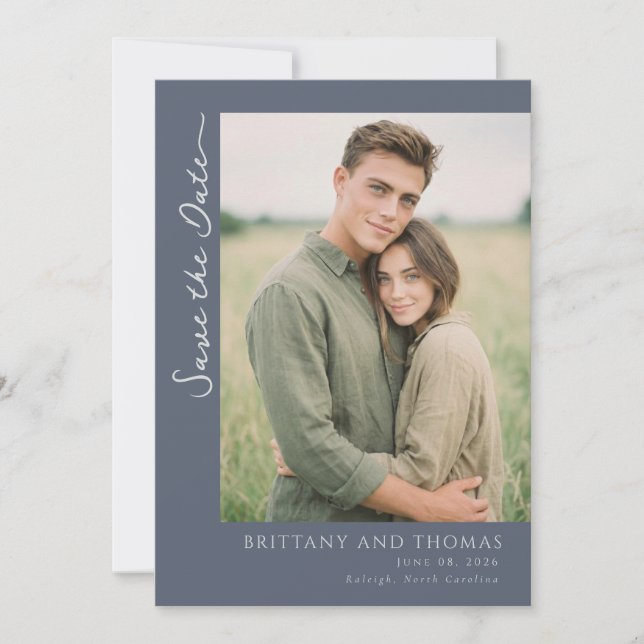 Warm Gray Minimalist Photo Save The Date (Front)