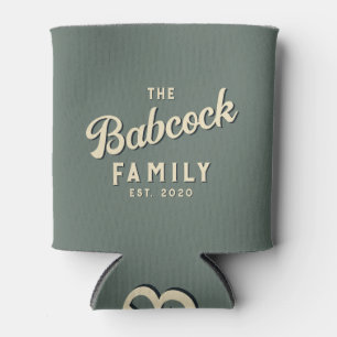 Warm Gray Retro Family Name & Year Can Cooler