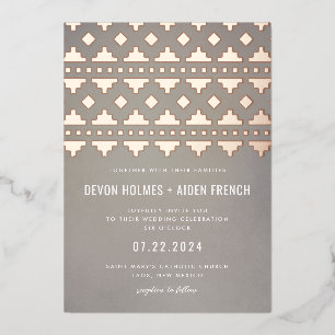 Warm Gray Southwest Gleam Wedding Rose Gold Foil Invitation